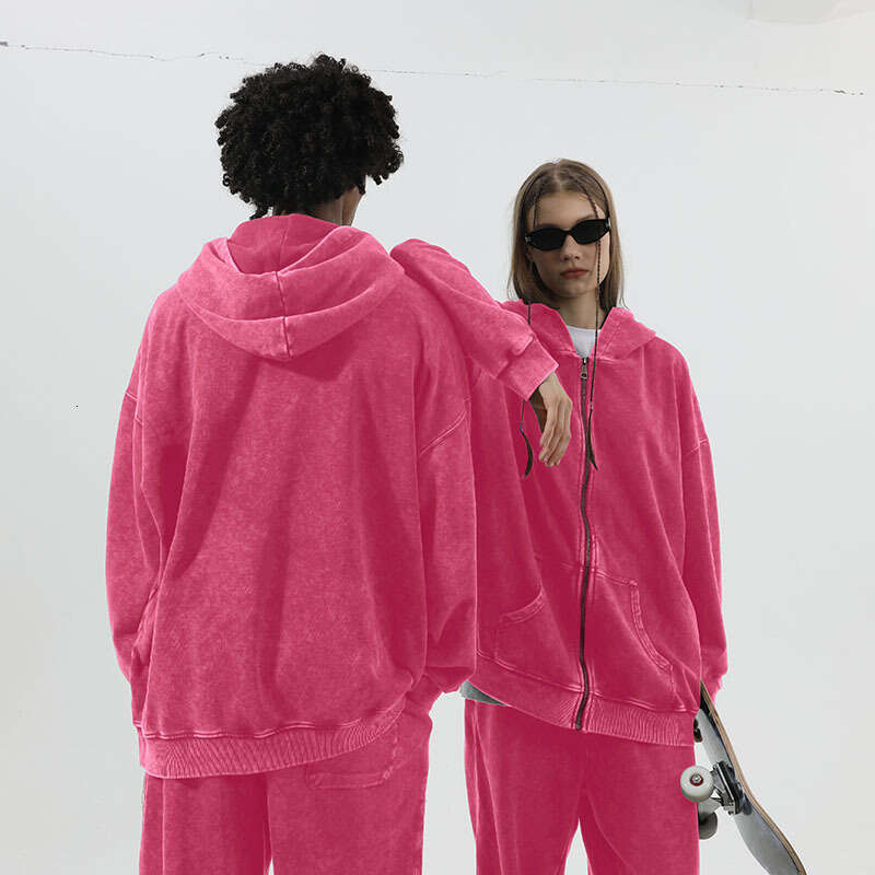 Women's Zipper Hooded Sweatshirt Trendy Cardigan Retro Oversize Washed Vintage Sudaderas Hoodies Cotton Sport Suit Long Sleeve