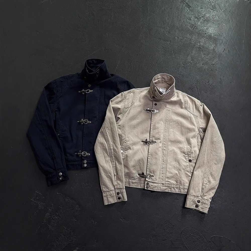 Cleanfit Casual Retro Workwear Jacket Short American Style Stand Collar Zipper Mens Cotton Polyester Fabric Durable Color Fa 251226