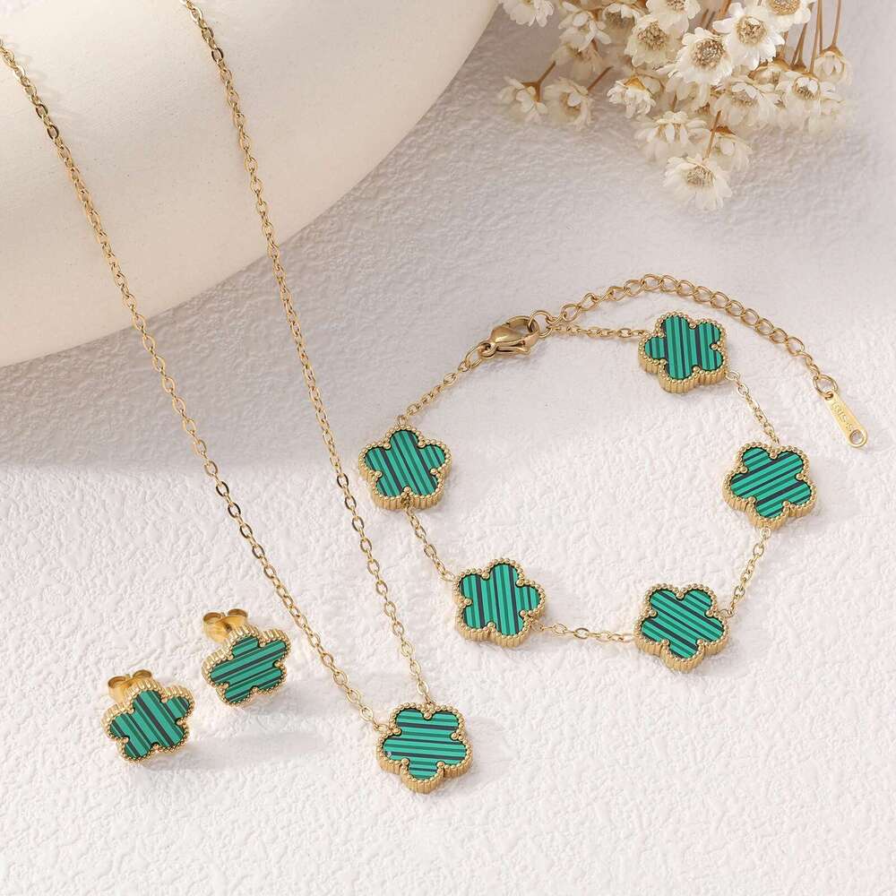 Five-Leaf Clover Five-Flower Bracelet Necklace Earrings Three-Piece Set Light Luxury High-End Jewelry