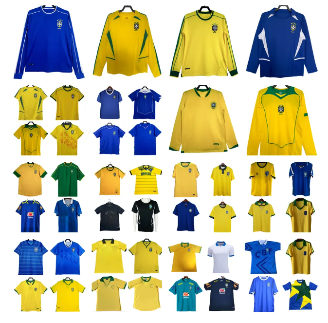 Brazils retro soccer jerseys PELE 1957 1970 1978 1985 1988 1992 1994 1998 2000 2002 2004 2006 2010 2012 Brasil RONALDINHO football shirts T 57 70 85 88 92 94 98 00 02 04 10 12