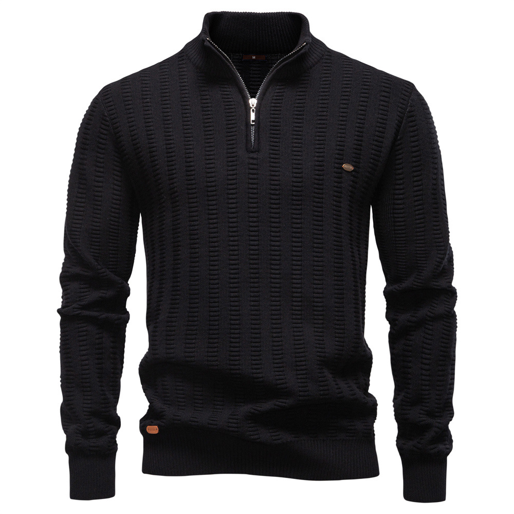 WOZK autumn and winter new striped jacquard men's sweater half zipper stand up collar business sweater men