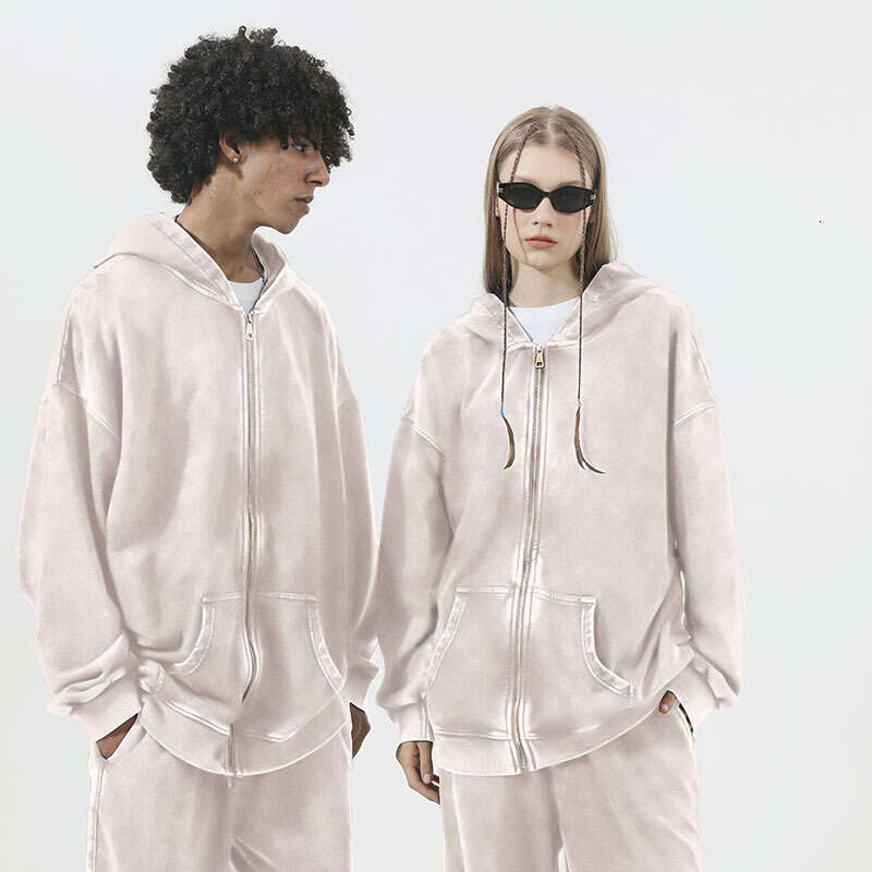 Women's Zipper Hooded Sweatshirt Trendy Cardigan Retro Oversize Washed Vintage Sudaderas Hoodies Cotton Sport Suit Long Sleeve