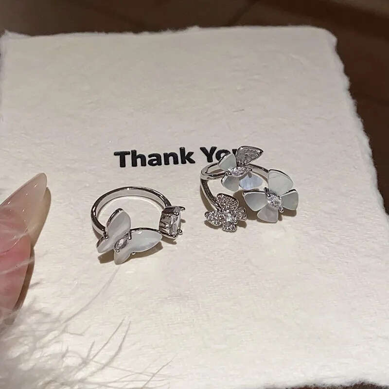 Designer Jewellery High Quality Silver Tone Mother of Pearl Cubic Zirconia Butterfly Ring for Everyday Wear Gift for Special Occasions Textured Delica