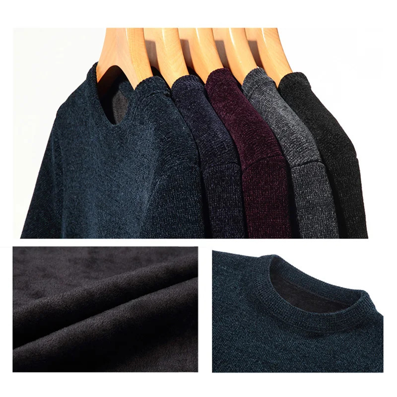 Mens Trend Round Collar Blue Camel Winter Sweaters Plush Thicken Pullovers Comfortable ThermalLong Sleeve Clothes Male 251223