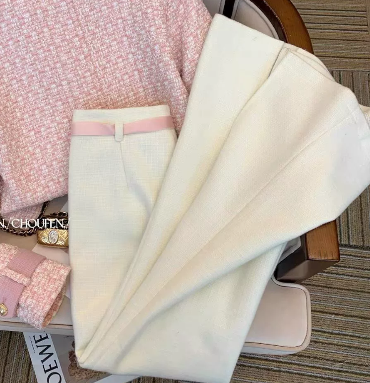 Neploe Simple Korea Y2K Small Fragrance Suit Coat Paneled High Waist Wide Leg Pants Casual Preppy England Trousers