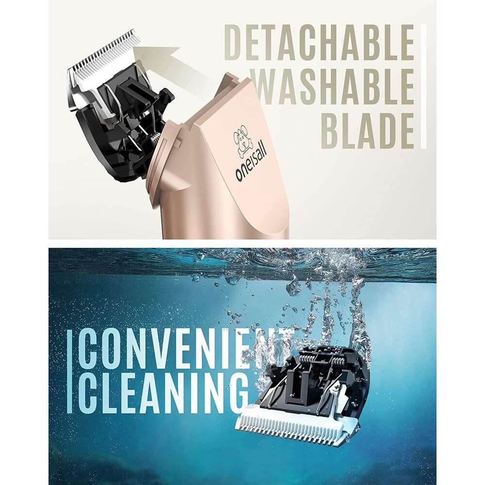 oneisall Low Noise, Dog Grooming Kit with Rechargeable, Pet Shaver Cordless Electric Quiet Hair Set for Dogs Cats PetsGold