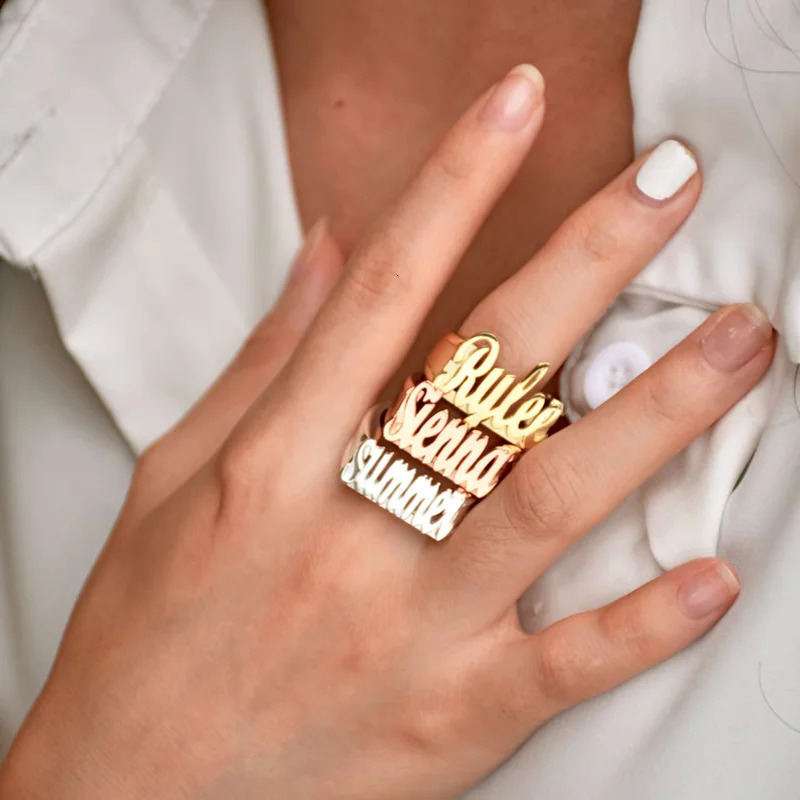 DHQH Customized Name Gold Ring Customized Cursive Name Ring Customized Name Ring Womens Jewelry Ring Gift for Her/Him 251224