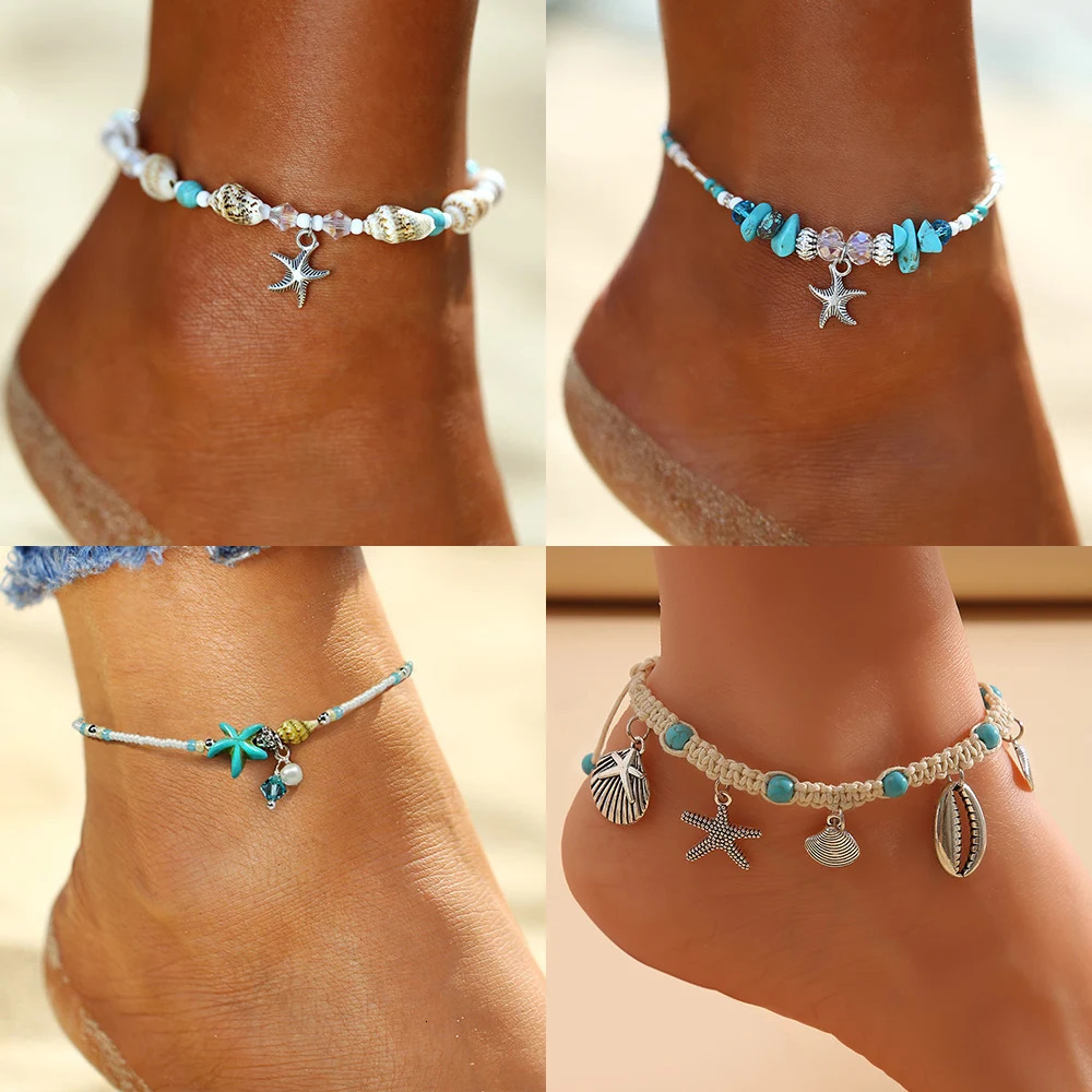 Bohemian Shell Starfish Summer Beach Anklets for Women Tortoise Ankle Bracelet on Leg Girls Barefoot Handcraft Chain Jewelry 251226