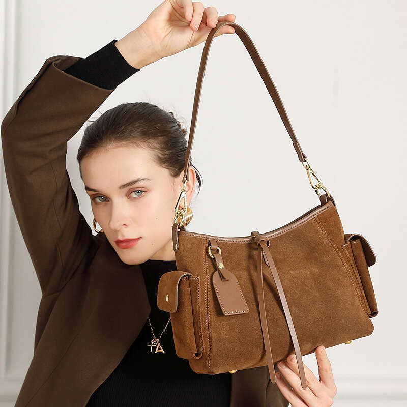 Luxury shoulder bag handbag Hobo retro Melad women's single handle new leather suede cowhide single armpit high-end crossbody bag