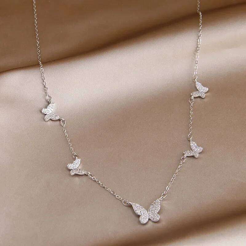 Classic Cubic Zircon Butterfly Pendant&necklaces for Women Fashion Brand Jewelry Crystal Insect Chain Choker Necklaces