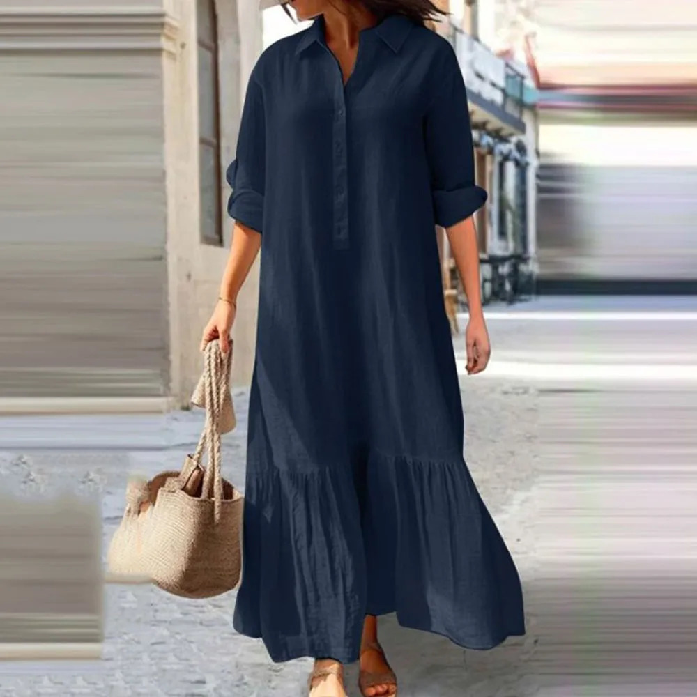 Women Blouse Long Maxi Dress Summer Female Ruffle Long Sleeve Cotton Linen Beachwear Holiday Party Dresses FYY-8045 251222