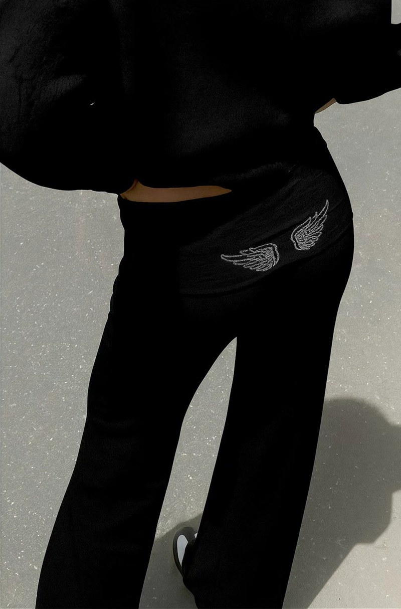 Chic Sequin Wing Hoody Women's Pants Suit O-neck Pockets Jacket High Waist Trousers Lady Set 2026 Spring 2 Pieces Set Women R251227