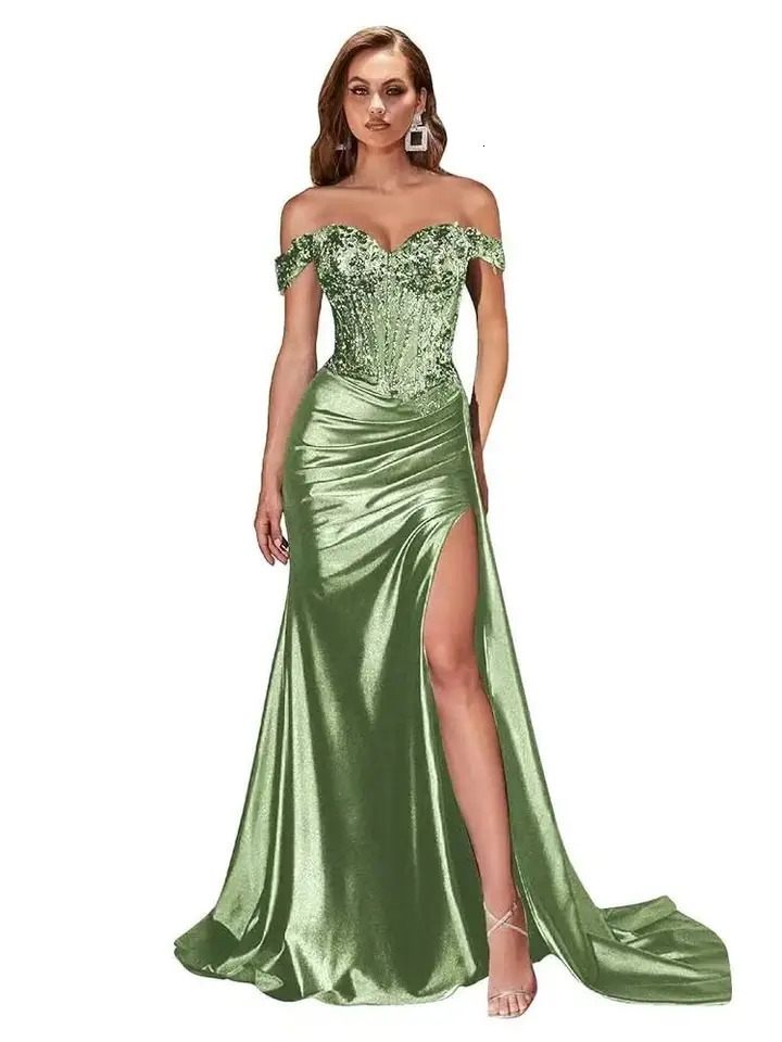 Dark Navy High Side Slit Sexy Prom Dresses Sweetheart Beaded Lace Formal Evening Party Gowns Off Shoulder Corset 2025 Customized 251219