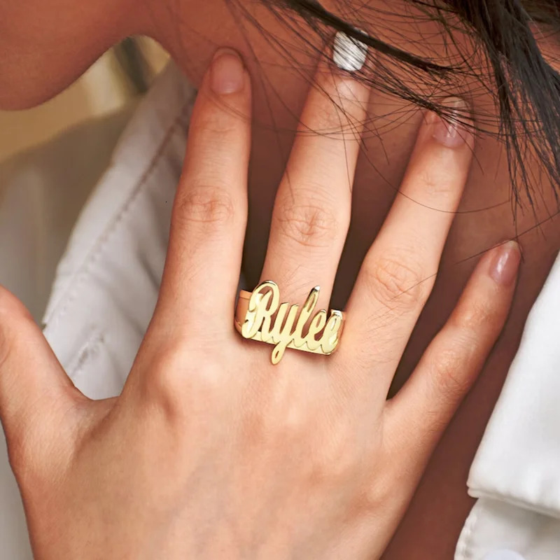 DHQH Customized Name Gold Ring Customized Cursive Name Ring Customized Name Ring Womens Jewelry Ring Gift for Her/Him 251224