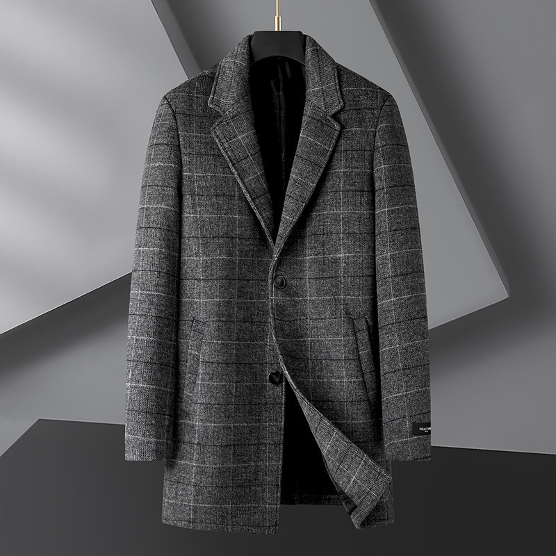 business casual Italian style fashion host travel plain weave wool medium long wool coat fully matched casual mens jacket 240829