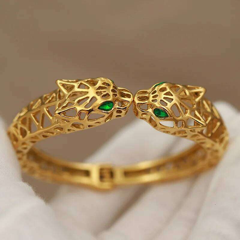 316L Classic Stainless Steel Metal Hollow Leopard for Women Elegant Bangles Rust-proof Animal Bracelets Wrist Jewelry