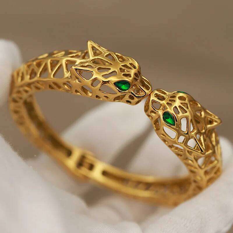316L Classic Stainless Steel Metal Hollow Leopard for Women Elegant Bangles Rust-proof Animal Bracelets Wrist Jewelry