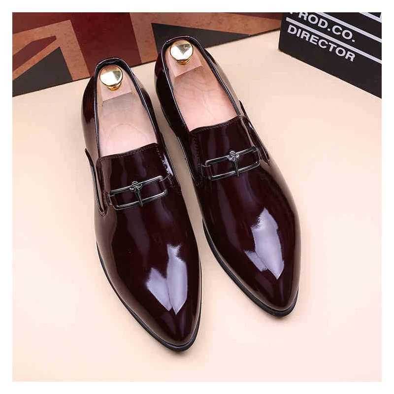 mens fashion wedding party dress patent leather shoes black red slip-on pointed toe shoe summer loafers trendy footwear Z251227