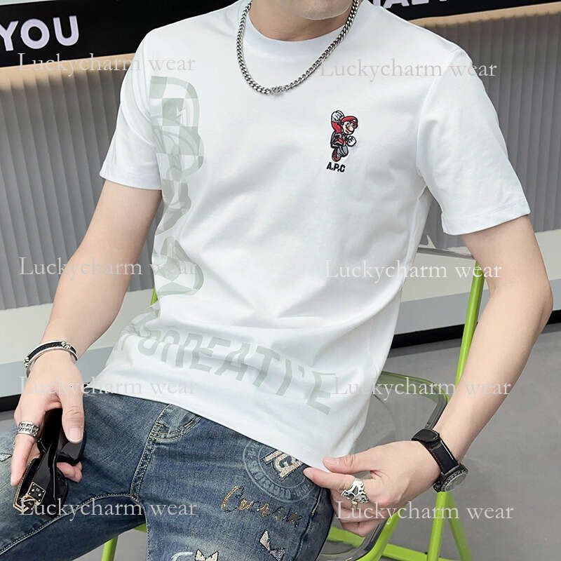 Summer New Cartoon Anime Print Short Sleeve Men Slim Fit Round Neck Men's Tee European Style Youth T-Shirt