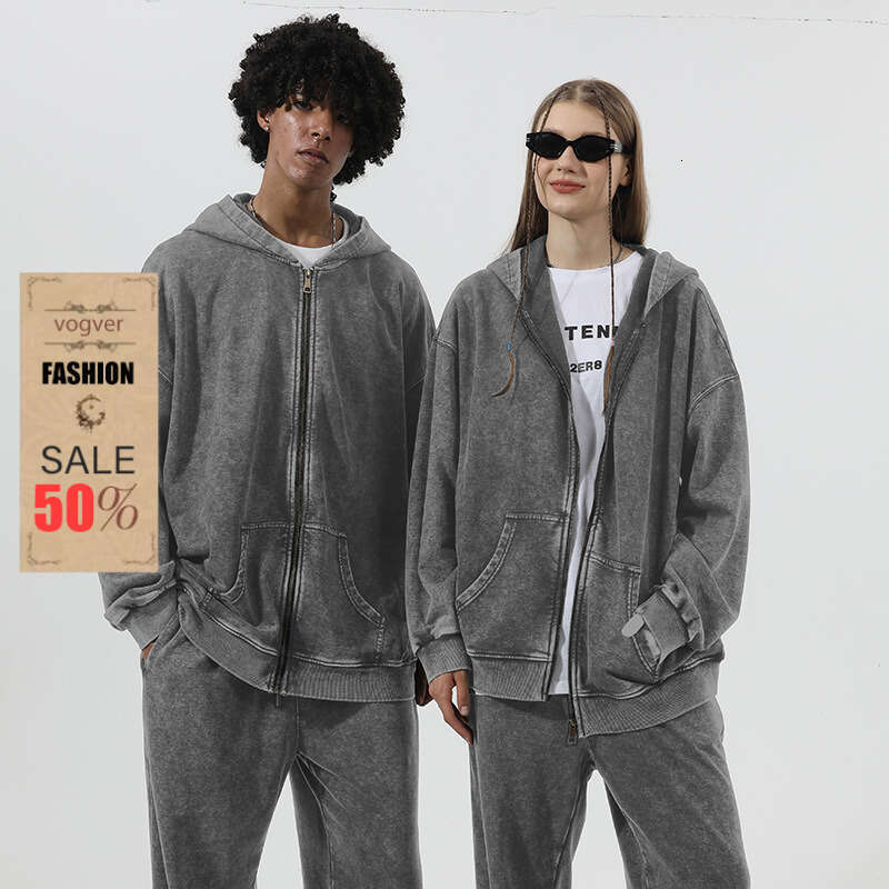 Women's Zipper Hooded Sweatshirt Trendy Cardigan Retro Oversize Washed Vintage Sudaderas Hoodies Cotton Sport Suit Long Sleeve