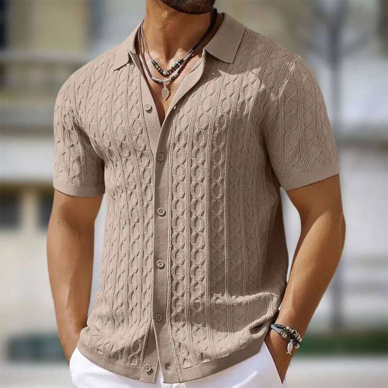 Men Single-Breasted Knitted Polo Shirts Short Sleeve Stripe Jacquarded Luxury Cardigan American Fashion Premium Quality Knitwear