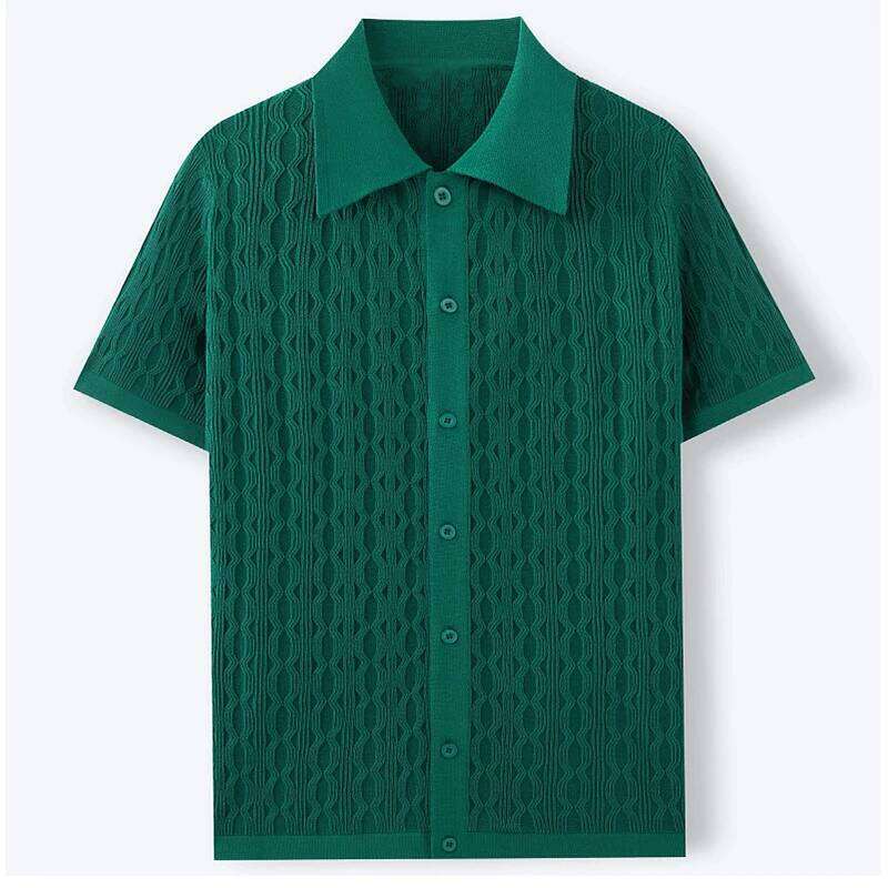 Men Single-Breasted Knitted Polo Shirts Short Sleeve Stripe Jacquarded Luxury Cardigan American Fashion Premium Quality Knitwear