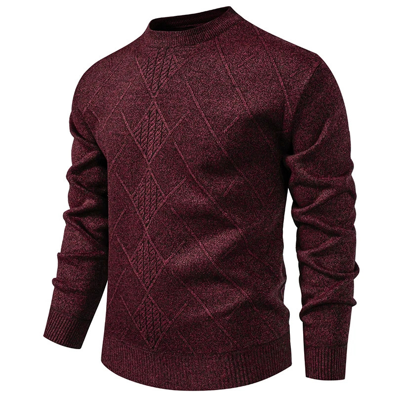 Autumn Winter Thick Knit Pullovers Men Solid Color Geometric Fashion Slim Fit Knitted Sweaters Mens Warm Casual Knitting Sweater 251223