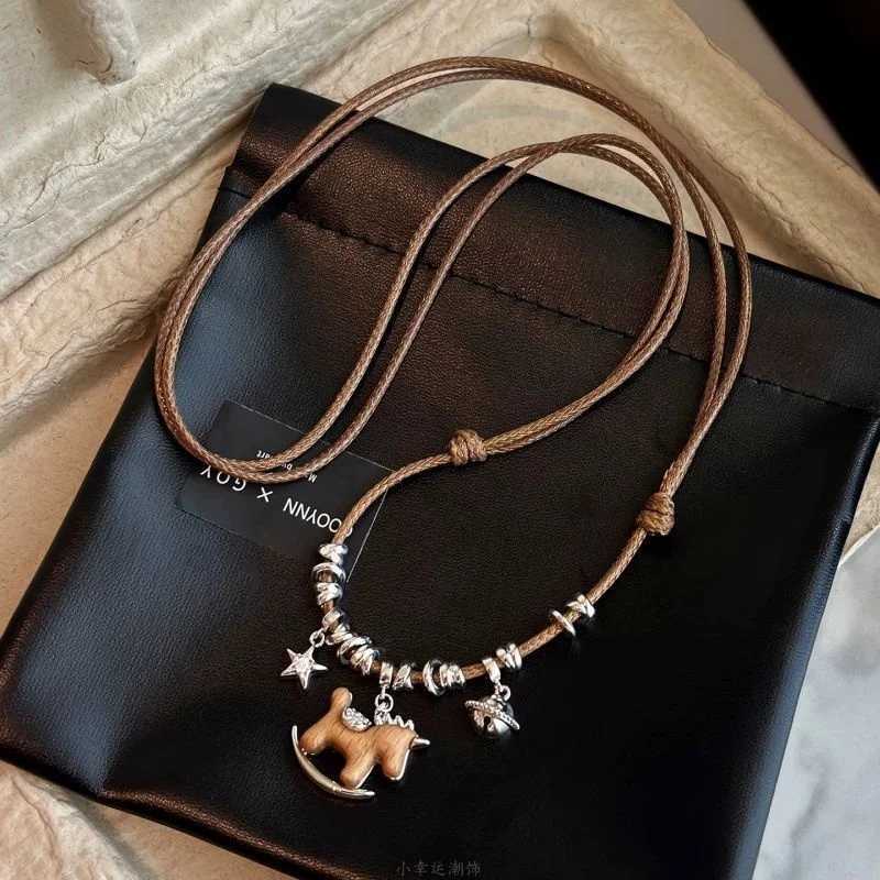 luxury Kawail Enamel Cartoon Horse Pendant Necklaces for Women Girls Long Adjustable Wax Rope Sweater Chain Chokers M251227