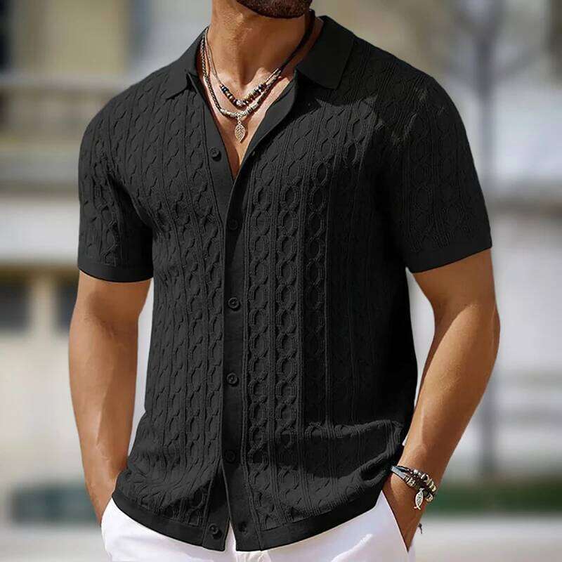 Men Single-Breasted Knitted Polo Shirts Short Sleeve Stripe Jacquarded Luxury Cardigan American Fashion Premium Quality Knitwear