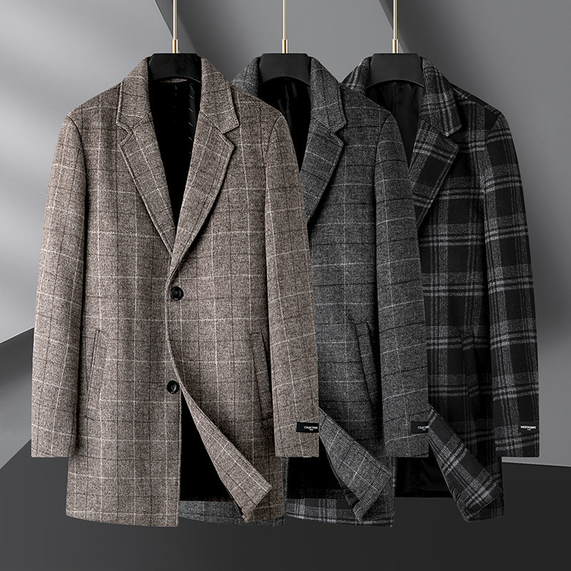 business casual Italian style fashion host travel plain weave wool medium long wool coat fully matched casual mens jacket 240829