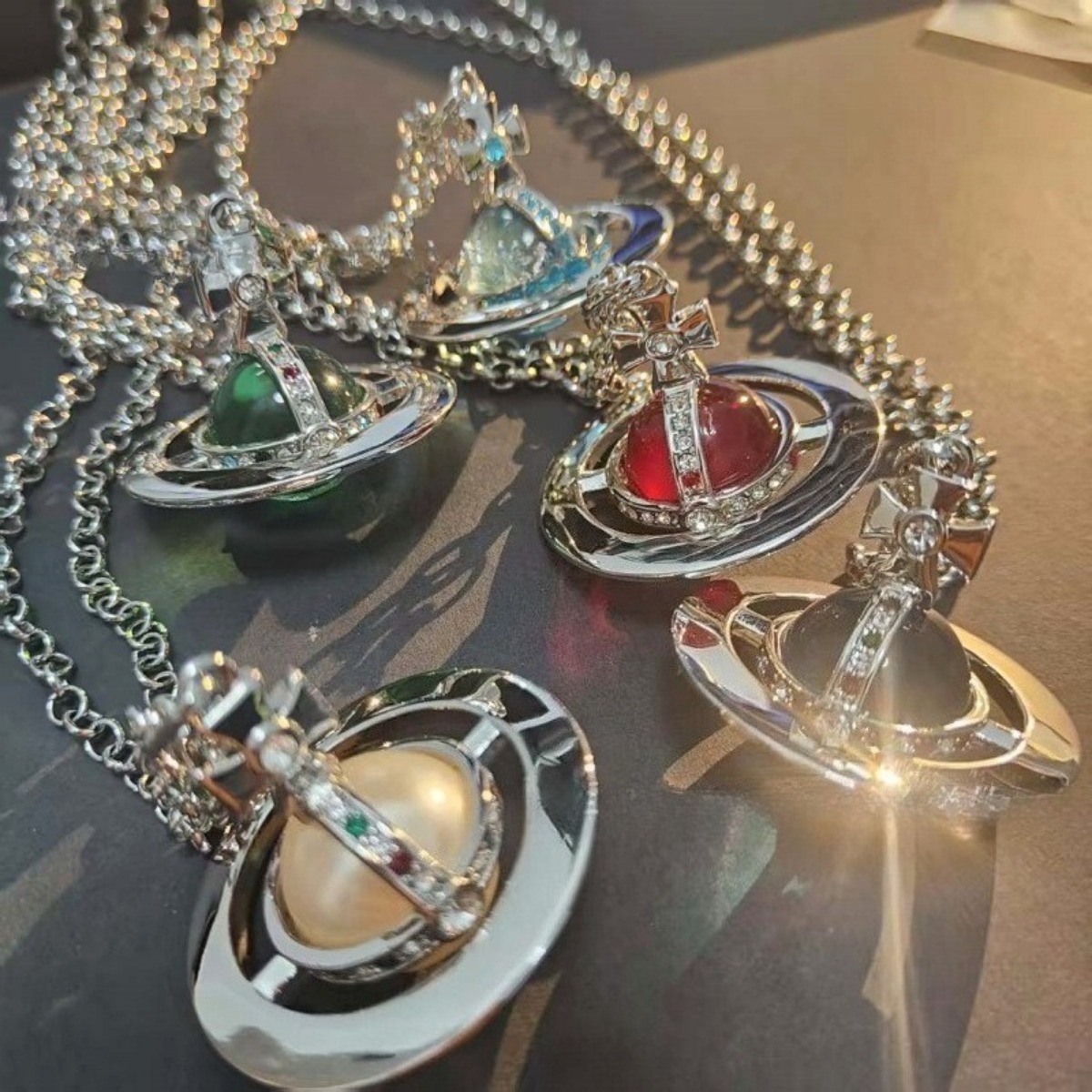 Luxury Saturn Pendant Necklace Designer Series, Large Size, Women's Necklace, Sweater Chain, UFO Pendant Necklace, Large Size, 20mm Beads, Chain Length 80cm