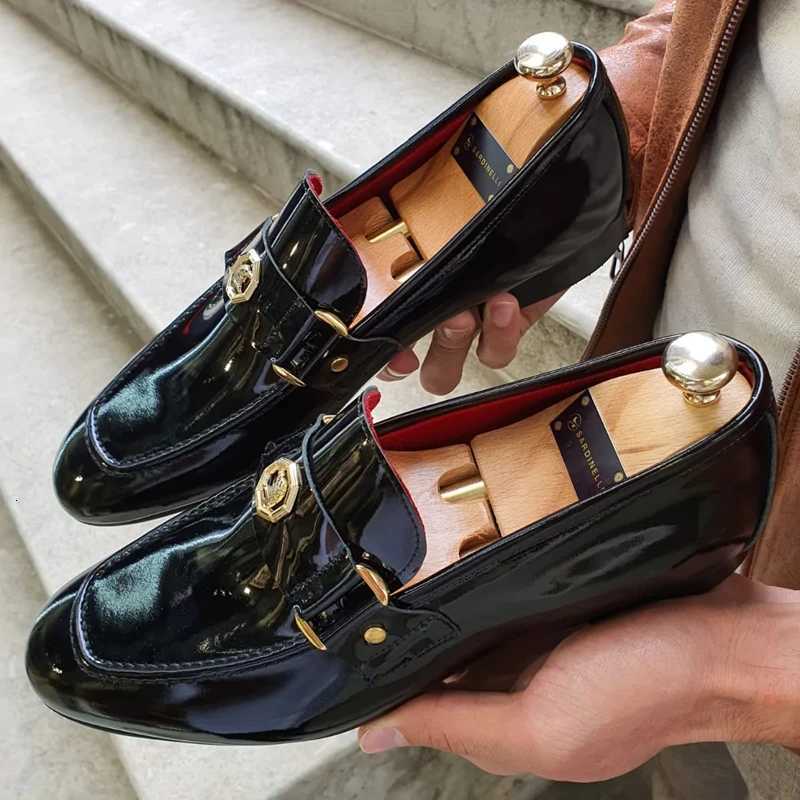 New Arrivals Loafers for Men Buckled Shiny Black Leather Shoes Slip-On Office Career Dress Shoes Free Shipping Big Size 38-47 Z251227