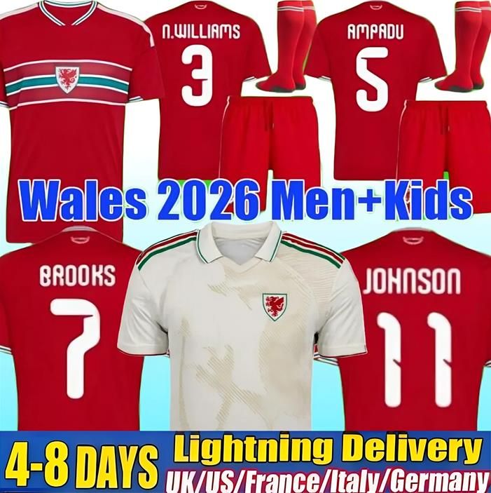 New 2026 2027 world cup wales soccer jersey 26 27 BROOKS WILSON JOHNSON Neco Williams HOME football shirts men kit quality Red uniform