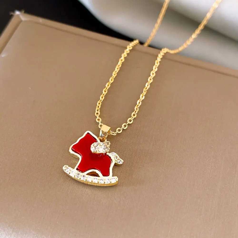 luxury Fashion Jewelry New Year Horse Earrings Collarbone Chain Cartoon Zircon Horse Pendant Necklace Rhinestone Gold Red Drop Earrings M251227