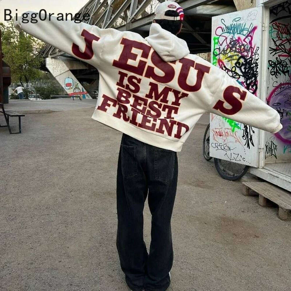 Letter Print American Trendy Loose Men Women Same Spring and Autumn Casual Hoodies Hip Couple Hood Pullover Sweatshirt Zhehan