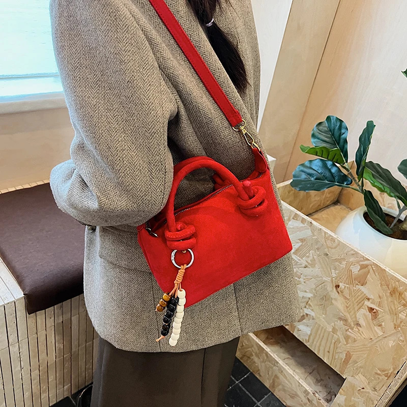 LEFTSIDE Women Small Suede Crossbody Bag Winter Retro Short Handle Shoulder Bag Handbags and Purses 251225