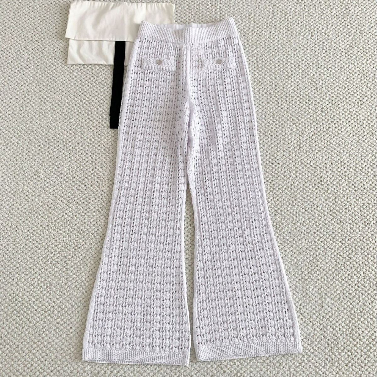 Summer Outfit For Women Lazy Style Hollow Knit Top Sun Protection Cover-Up Long Shirt Casual Slim Fit Wide-Leg Pants