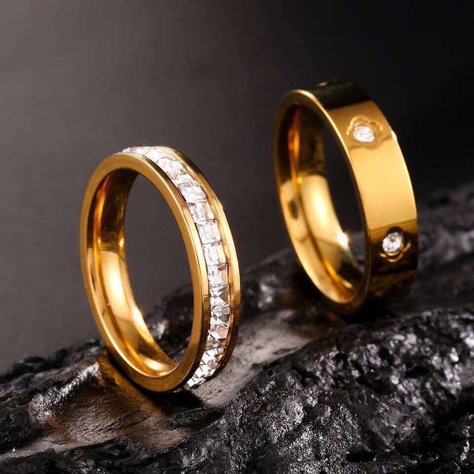 ZAKOL 316L Stainless Steel Multi Layered Finger Rings Shiny CZ Zircon Inlaid Stackable Ring Set Fashion Jewelry Gift for Women