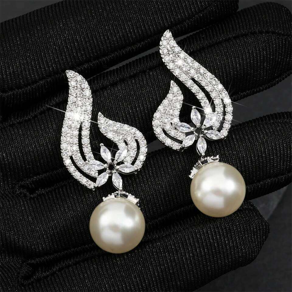 ZAKOL Classic Sparkling Zircon Pearl Bridal Earrings Elegant Engagement Wedding Party Jewelry for Women