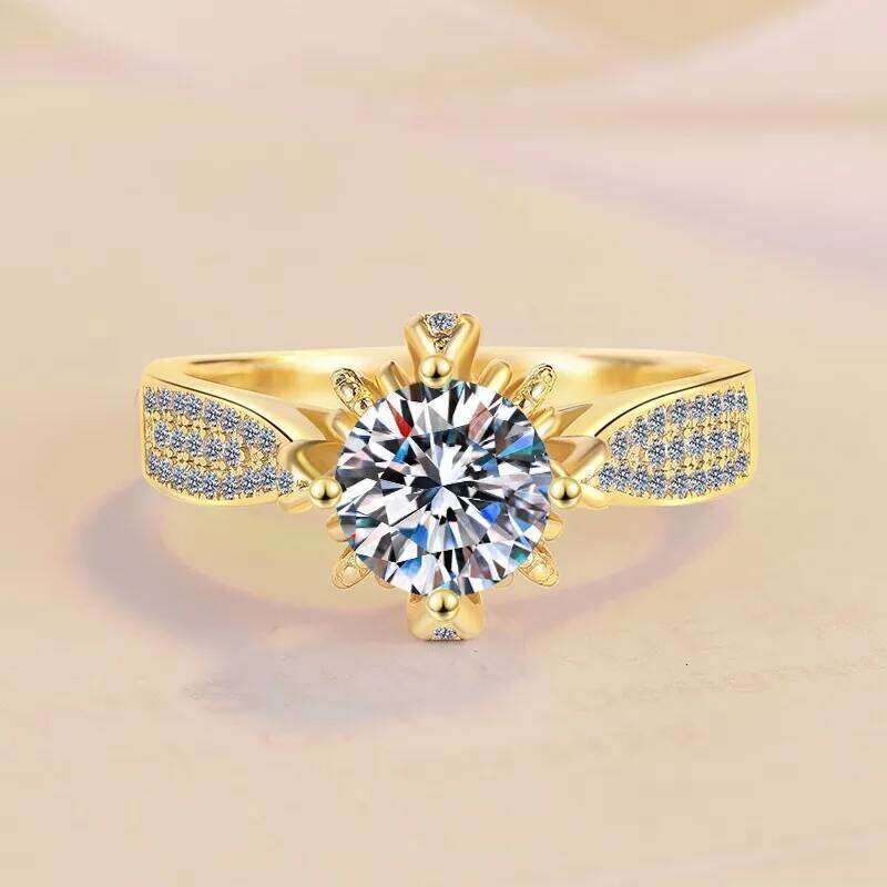 1ct D Color Moissanite Engagement Ring for Women 925 Sterling Silver Gold Plated Solitaire Rings Wholesale 8d8