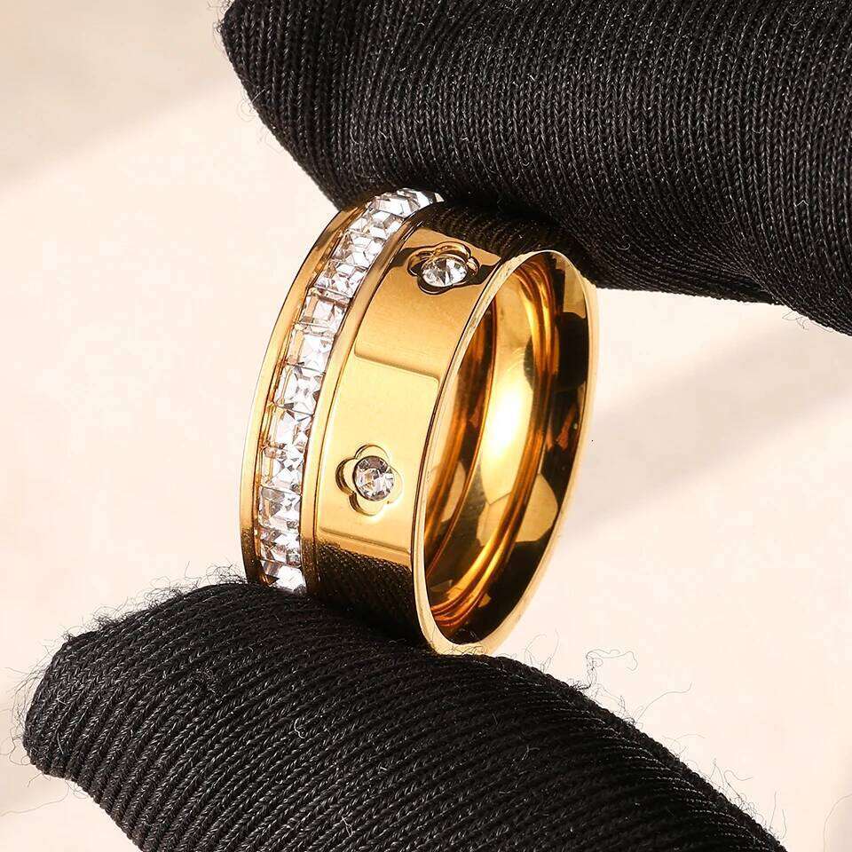 ZAKOL 316L Stainless Steel Multi Layered Finger Rings Shiny CZ Zircon Inlaid Stackable Ring Set Fashion Jewelry Gift for Women