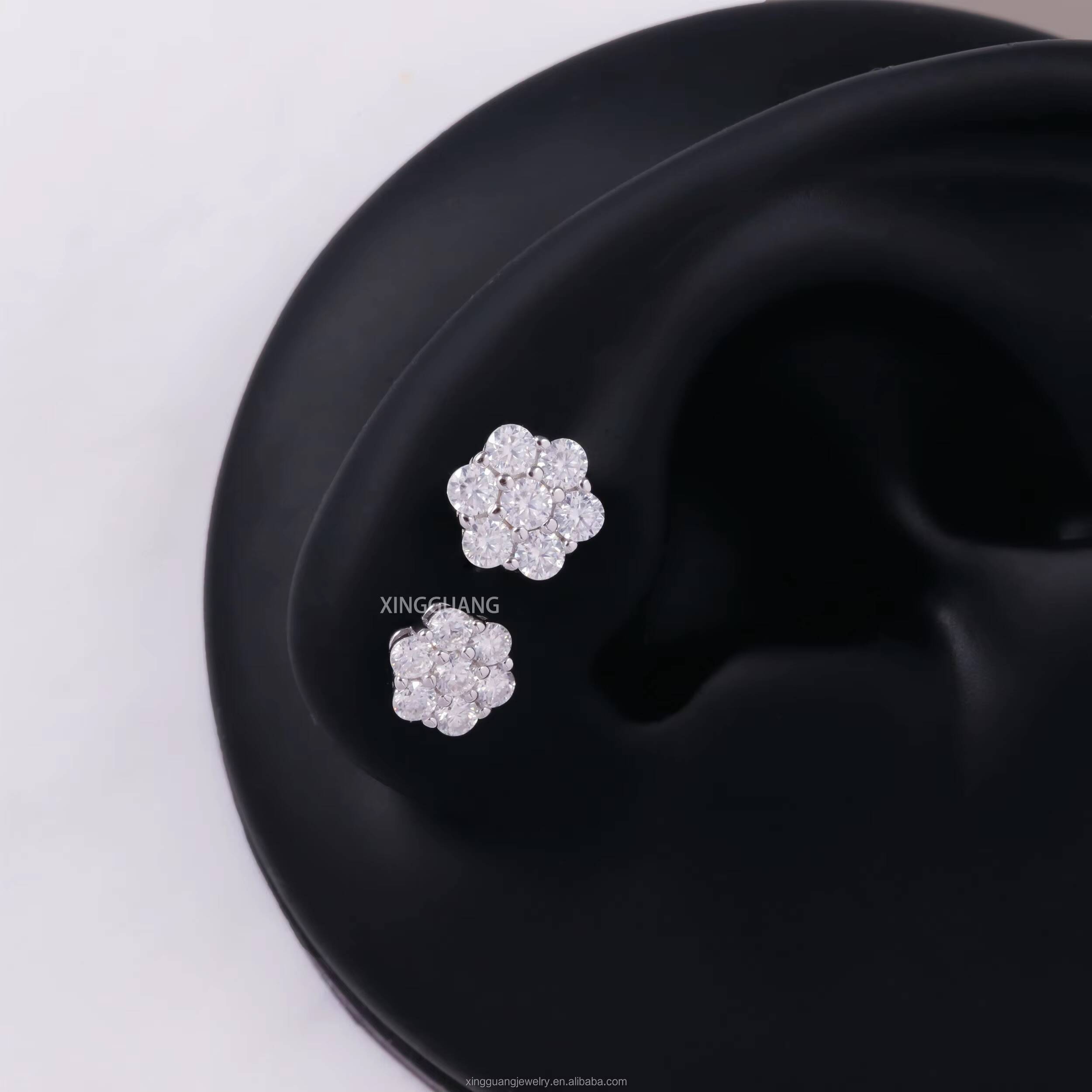 7mm/8mm/9mm/10mm 925 Sterling Silver Flower Iced Out Bling Hip Hop Style Earrings Vvs Moissanite Diamond Earring for Women