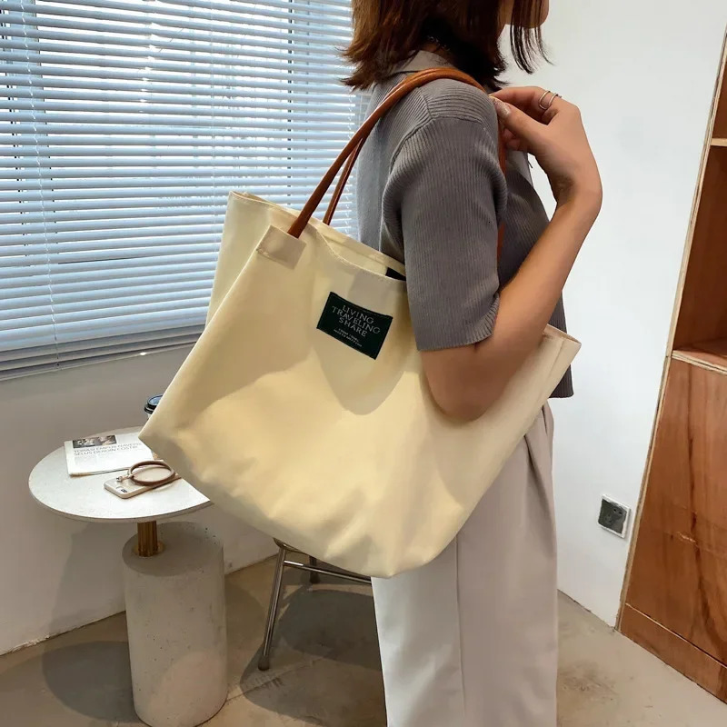 Four Seasons Large Capacity Women Canvas Bag Simple Style Solid Color Large Famale Bag Versatile Ladies Bags 251225