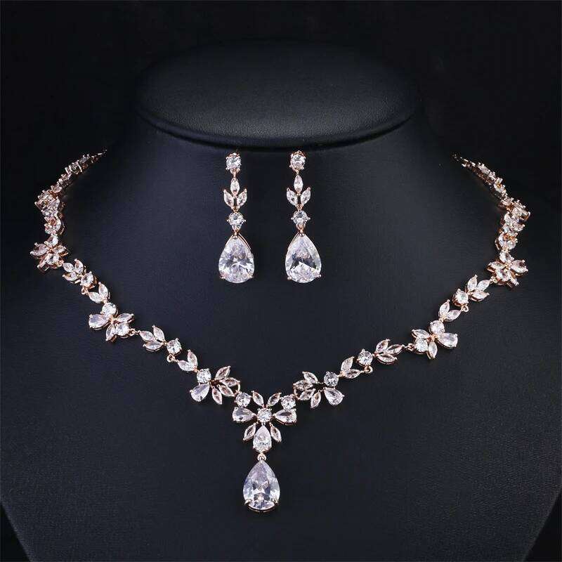 ZAKOL Brand Luxury AAA Zircon Earrings Necklace Set Gorgeous Crystal Dubai Wedding Party Jewelry