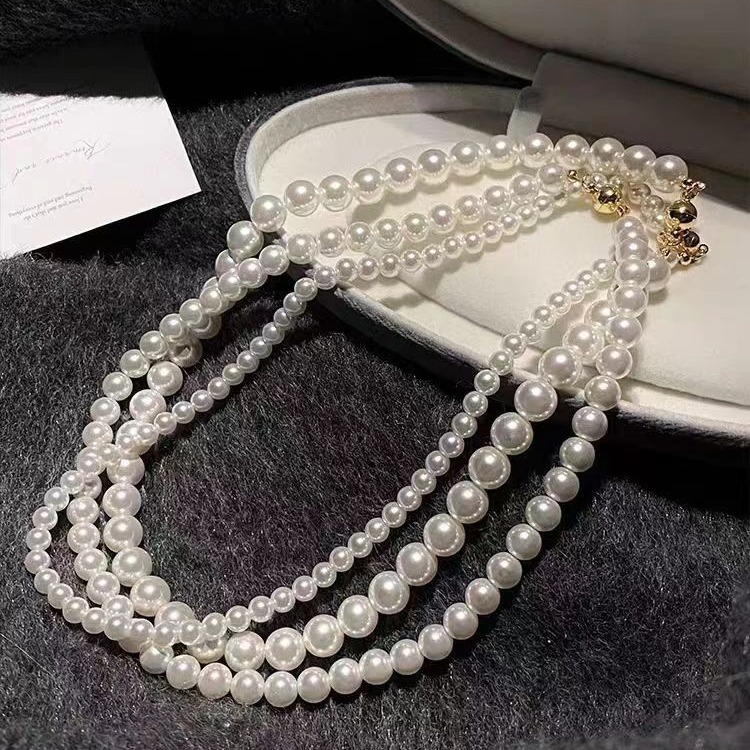 Luxury Brand Designer Jewelry New French Style Pearl Necklace Autumn Winter Magnetic Clasp Sweater Chain Light Luxury Elegant Neck Chain High-End Clav