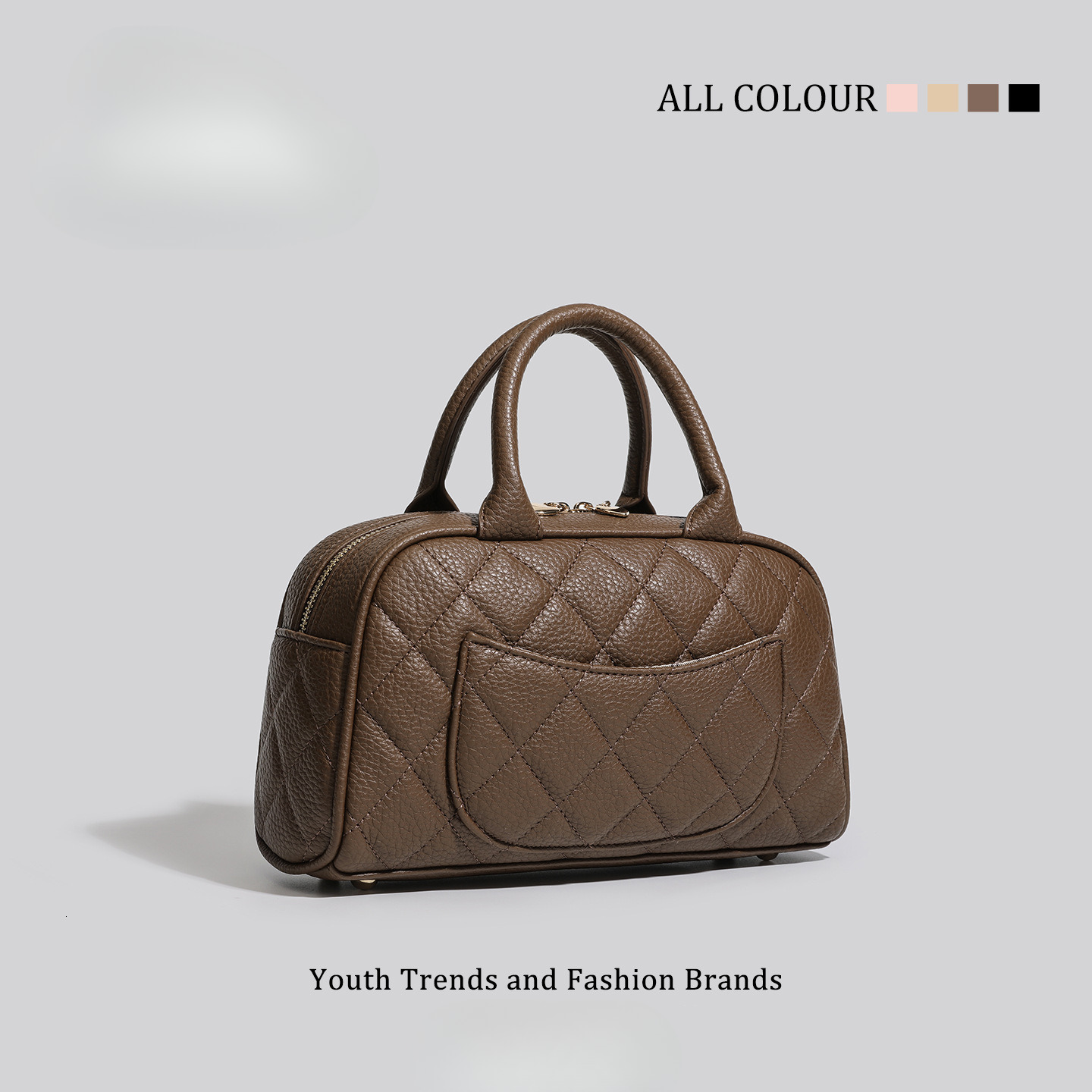 New Pink Casual Paired with Jenny's Retro Style Bowling Diamond Pattern Handbag, Women's Shoulder Bag, Luxury Bag, Crossbody Bag