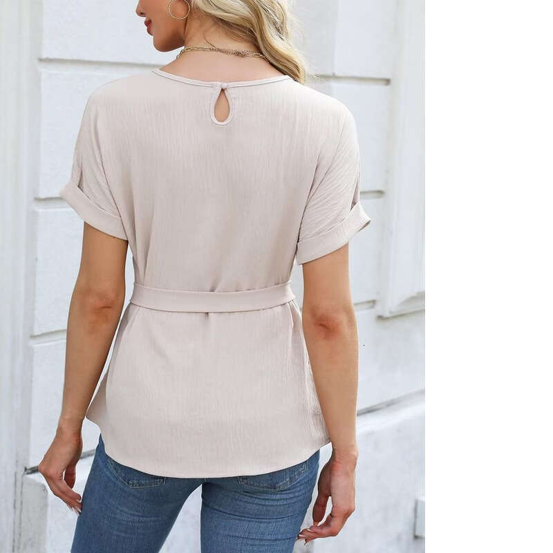 Women Pullover Hoodie Printed Sweatshirt K New Casual Shirt With Ruffled Edges And Pleated Round Neck Short Sleeved Top For Fashionable Wom