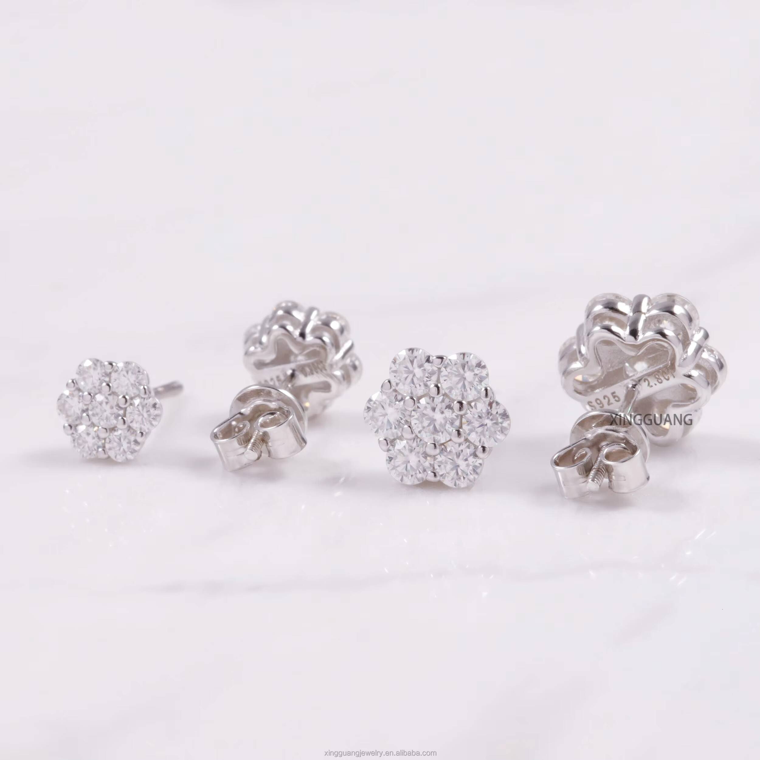 7mm/8mm/9mm/10mm 925 Sterling Silver Flower Iced Out Bling Hip Hop Style Earrings Vvs Moissanite Diamond Earring for Women