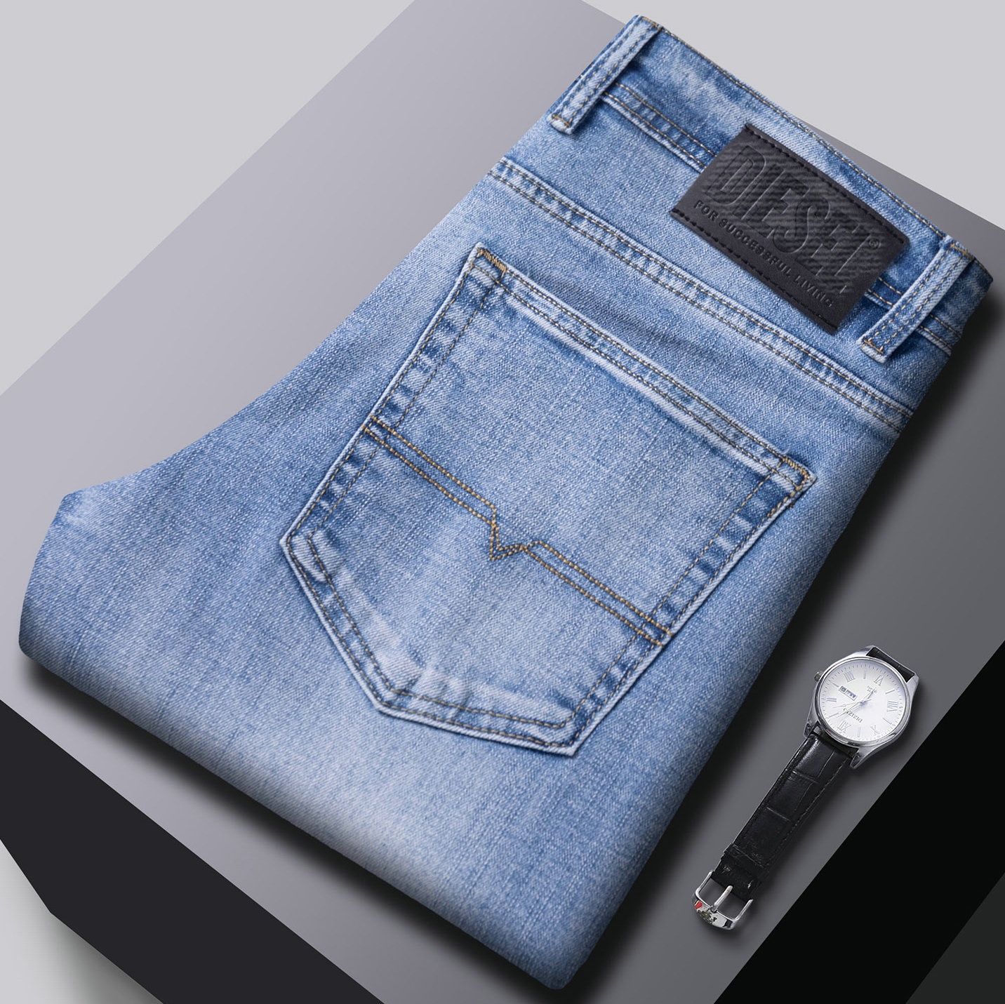 Men's Jeans Autumn Winter Men Slim Fit European American High-end Brand Small Straight Pants F321-99