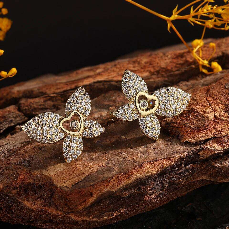 ZAKOL Unique Design Leaf Flower CZ Stud Earring Micro Pave Sparking Cubic zirconia Elegant Wedding Earrings Party Jewelry